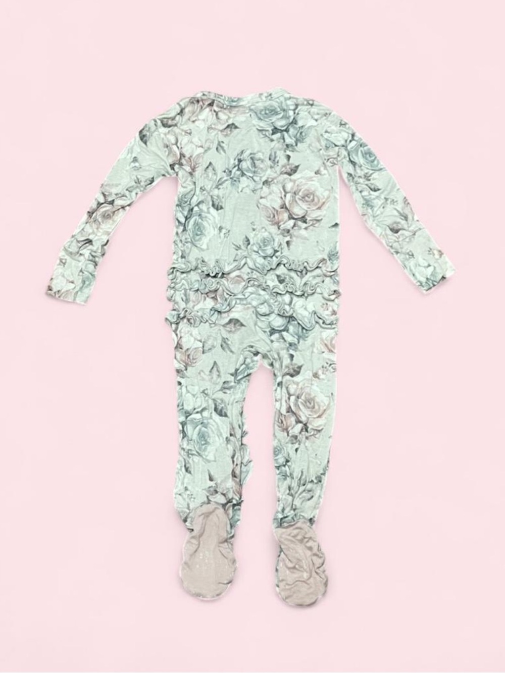 Posh Peanut 3-6M Bamboo Ruffle Zip Footie Pajamas Vintage Rose Print GUC - Picture 7 of 8